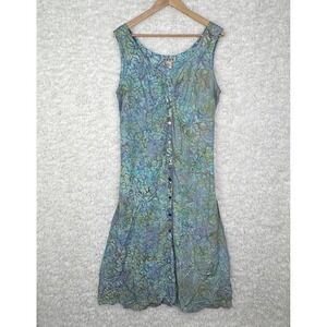 Nomadic Traders Batik Floral Maxi Dress Sleeveless Button Front Rayon L Boho